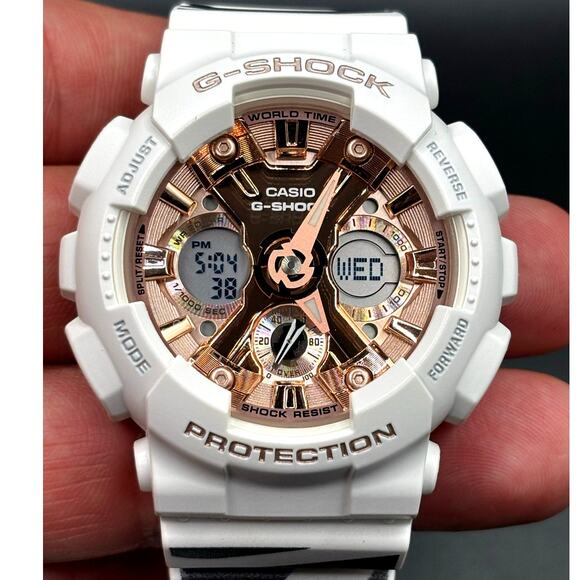 Ladies Casio G-Shock GMA-S120MF-7A2 White Rose Gold Zebra Strap NIBWT